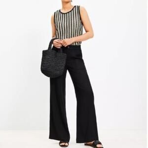 NEW LOFT Patch Pocket Wide Leg Emory Pants Size 4 Tall Black Elasticized Waist